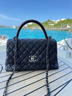 Chanel Caviar Lizard Quilted Medium Coco Handle Flap Navy & Burgundy Pre-Owned